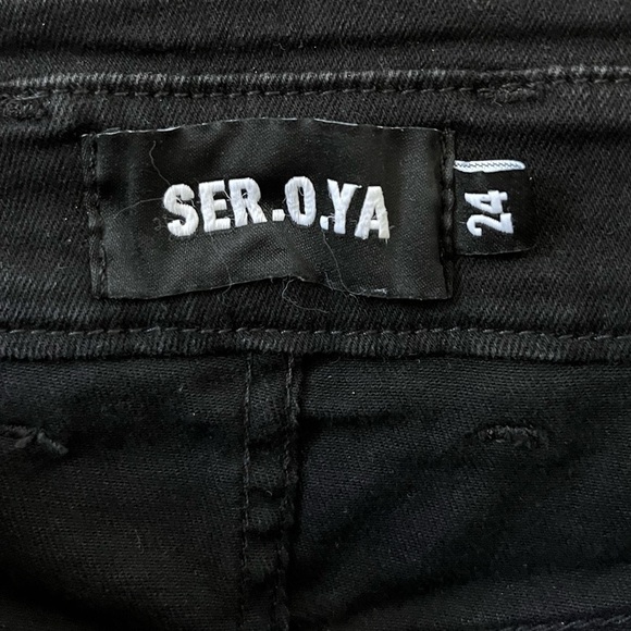 SER.O.YA RILEY WAX COATED BLACK DENIM MINI SKIRT 24 NEW Edgy Grunge Bikercore - Picture 12 of 14